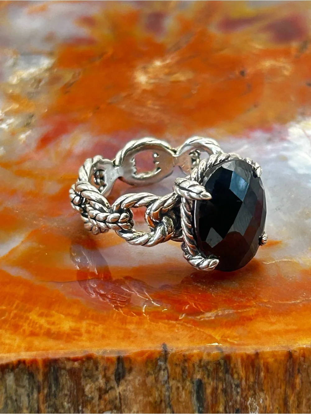 Sterling Silver Black Onyx Braided Ring - Size 7
